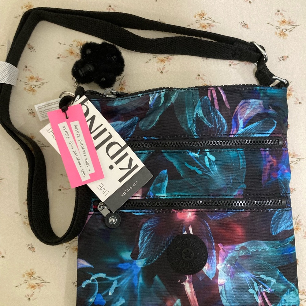 Kipling Crossbody Bag in Black and Blue with Adjustable Strap